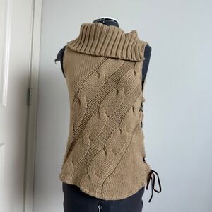 Vintage 90s Mockneck Cableknit Sweater Tank with Side Tie